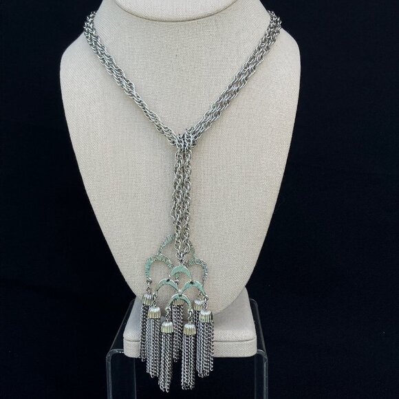 Silver Large Link Sautior Lariat Tassel Necklace - Picture 12 of 16